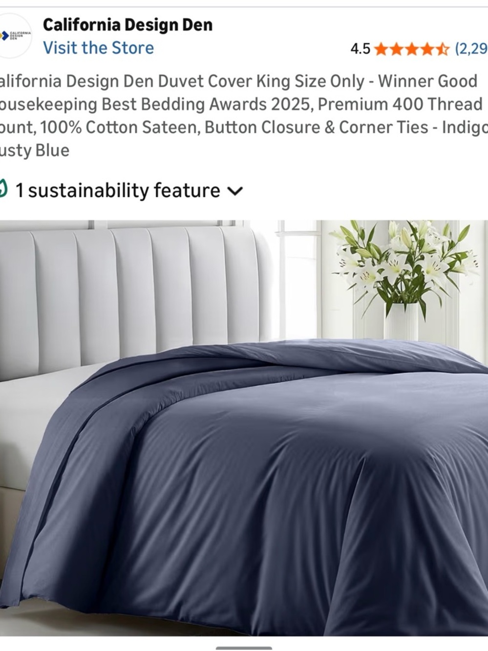 Dusty Blue Cotton Sateen Duvet Cover